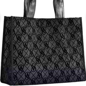 Victoria's Secret Limited Edition Black Plaid Velour Monogram Tote Bag